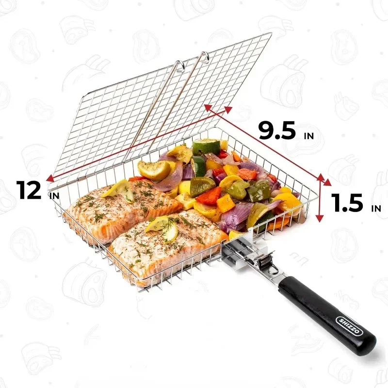 Stainless Steel Barbecue Basket Folding Barbecue Basket with Handle Large Portable Suitable for Outdoor Camping Barbecue Grill