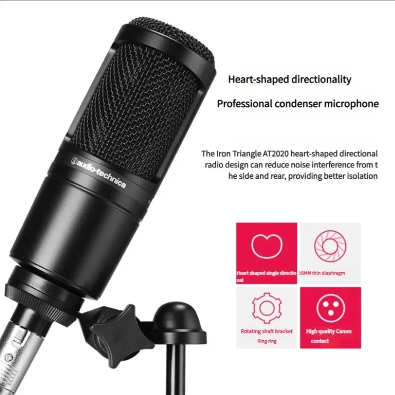 Оригинальный проводной кардиоидный конденсаторный микрофон Audio Technica AT2020, профессиональный микрофон для караоке с живой записью вокала Pro Studio