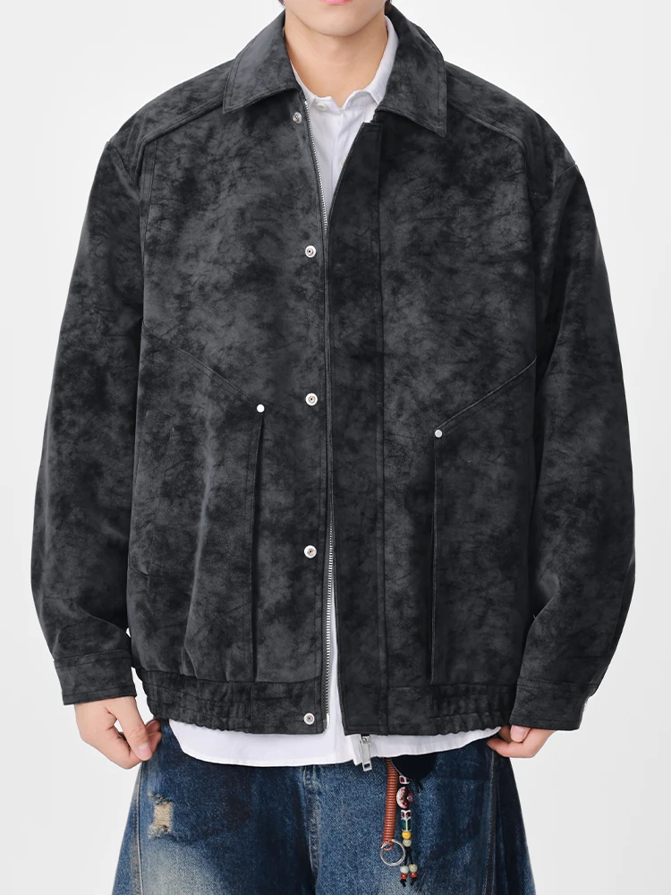 

Retro Skin Velvet Jaet Men's Loose Casual Sli Outerwear Autumn Winter New Arrival Youth Faion Polyester