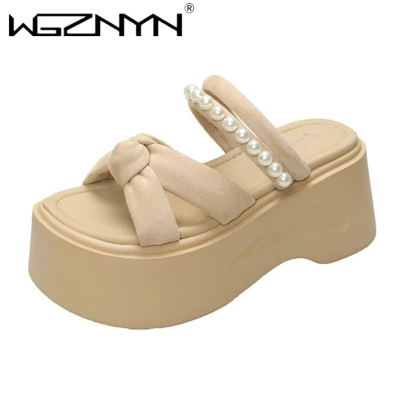 جديد 8 سنتيمتر الكعوب إسفين الشرائح الصنادل النساء شباشب لخارج المنزل غير رسمية الإناث الصيف عدم الانزلاق شبشب الشاطئ المشي أحذية مكتنزة امرأة #2