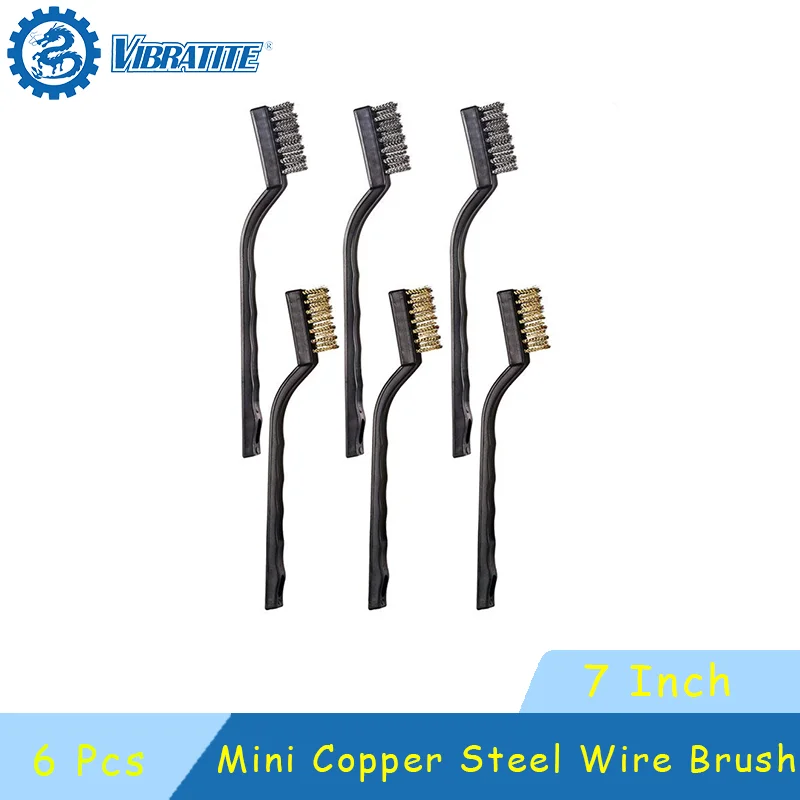 6 Pcs Mini Copper Steel Wire Brush Steel & Brass Brush Set Curved Handle Scratch Brush for Automotive Cleaning Welding Slag