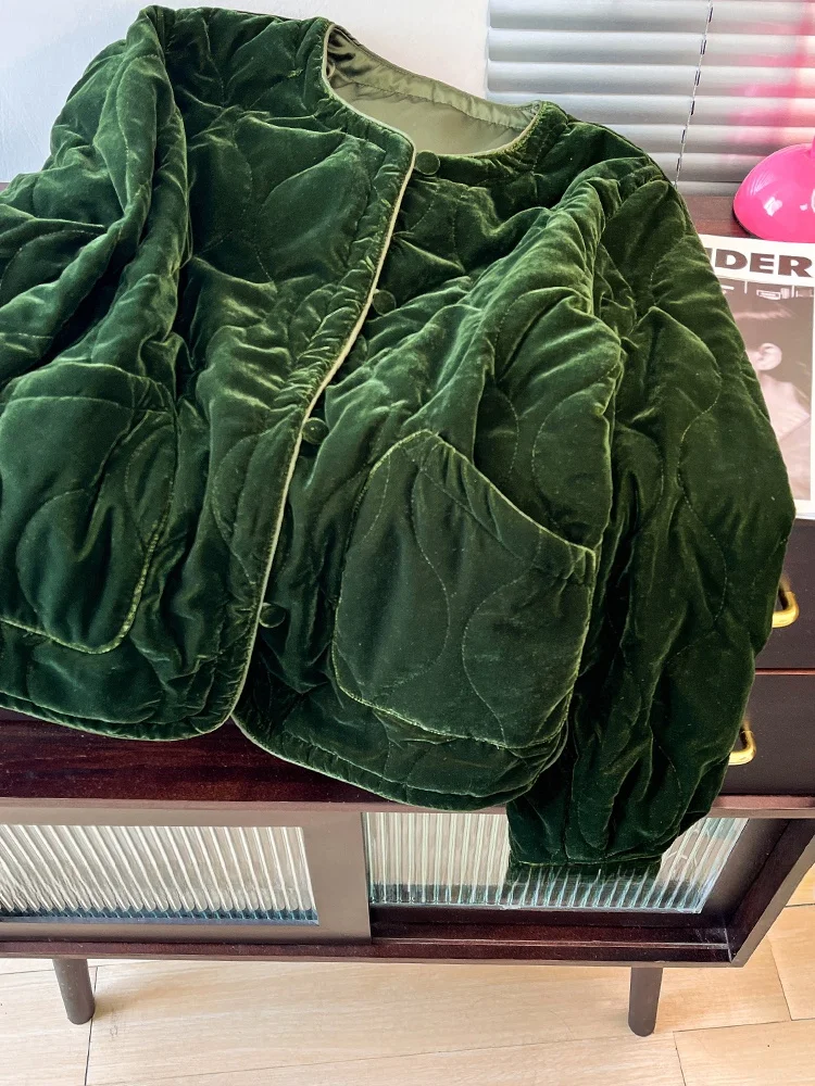 الرجعية المخملية أسفل القطن Jaet المرأة فضفاضة تناسب Thiened جولة Ne الدفء معطف خارجي طويل Sve طول منتظم #4