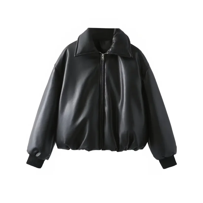 2026 Winter Women's Motor Biker Warm Faux Leather Parkas Coats Female Street Oversized Padded Thicken Short Bomber Jackets