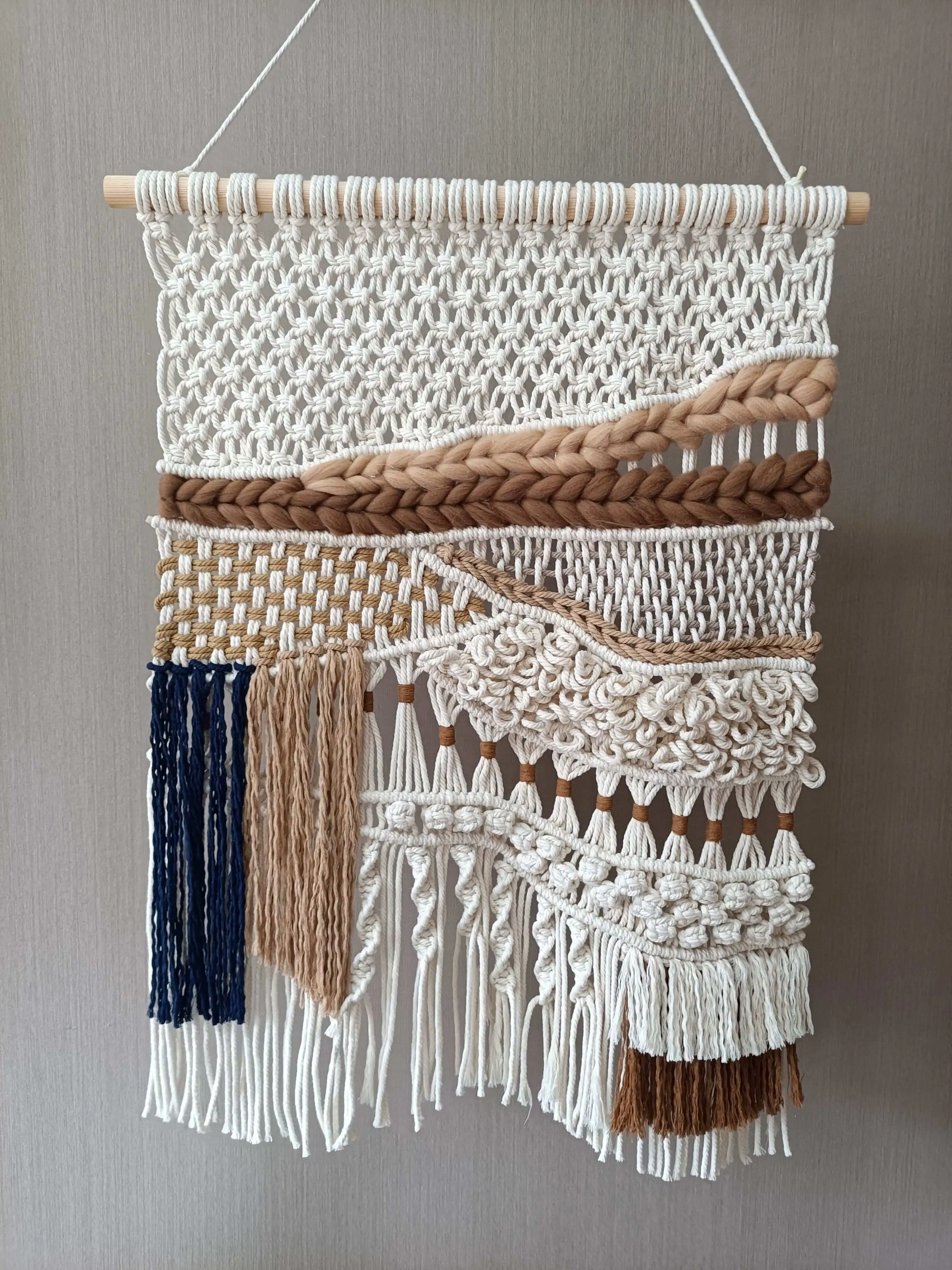 #￥Gisenu Bohemian Cotton Rope Macrame Wall Art for Living Room & Coworking Space Irregularity Pattern Functional Decor