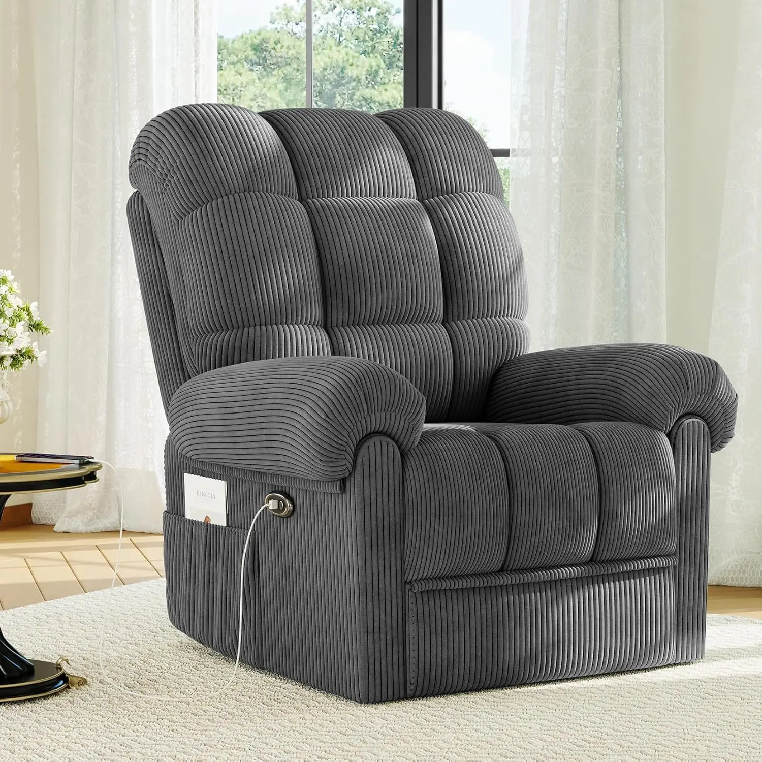

Modern Electric Recliner Armchair One Seat Adults Infinite Position USB Port Ultra-Comfy Padded Cushion Fabric Wood Frame