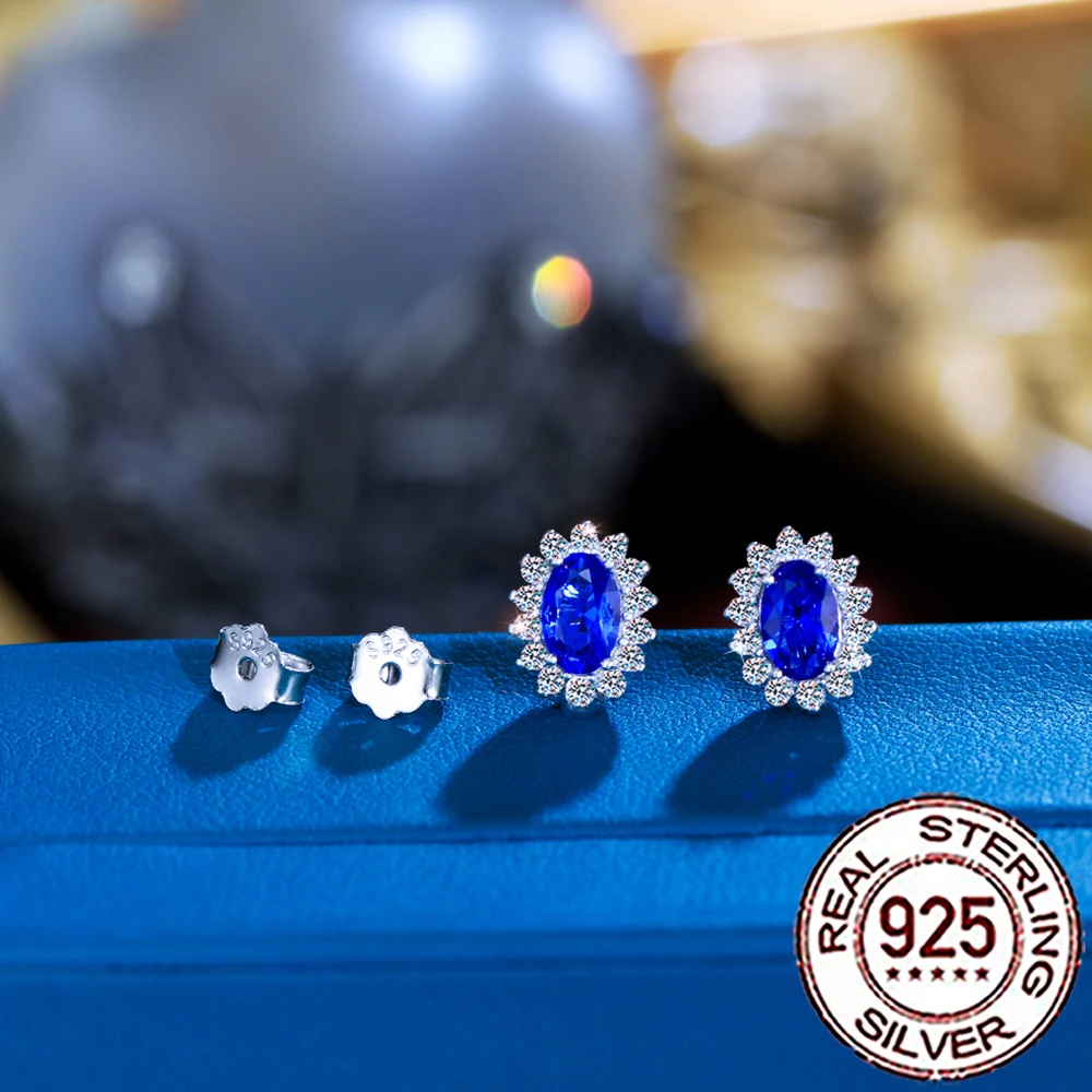 CWWZircons Ohrstecker aus 925er-Sterlingsilber, Vintage-Stil, blauer CZ-Zirkon, große Blumenform, für Frauen, Hochzeit, Party, Schmuck, Geschenke, SE109 – Detail 7