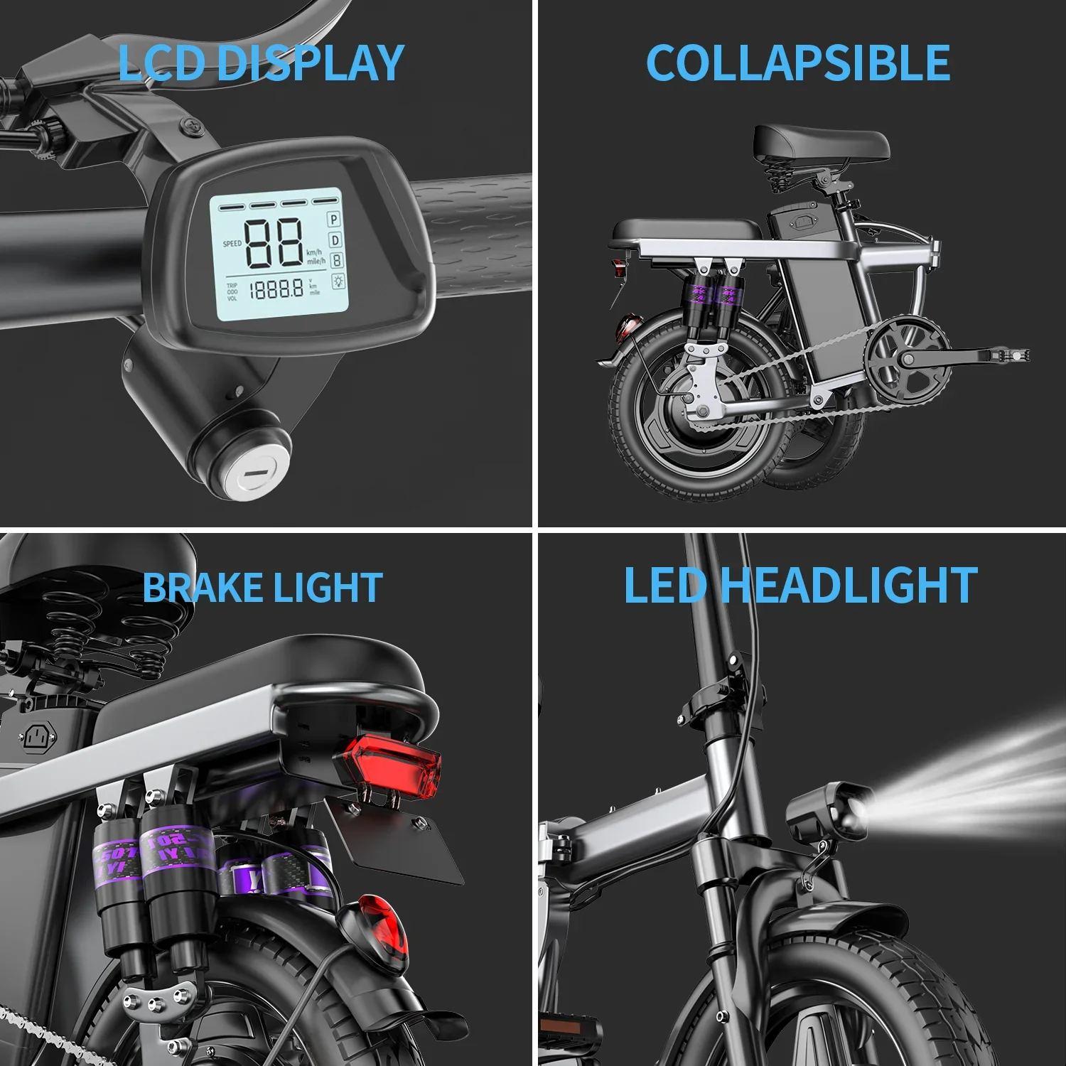 دراجة كهربائية قابلة للطي مع قطرة ، Ebike F12 ، دواسة ، 48V ، 15AH ، 14 بوصة إطار عريض ، دراجة للنقل