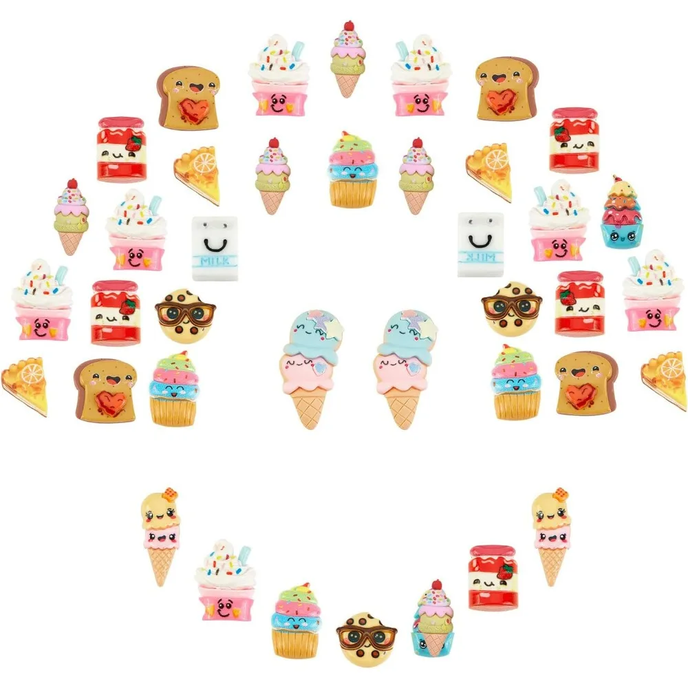 60Pcs 10 Styles Thanksgiving Resin Cabochons Food Theme Charms Toast Milk Cake Cookie Ice Cream Shape Colorful 3D Cabochons