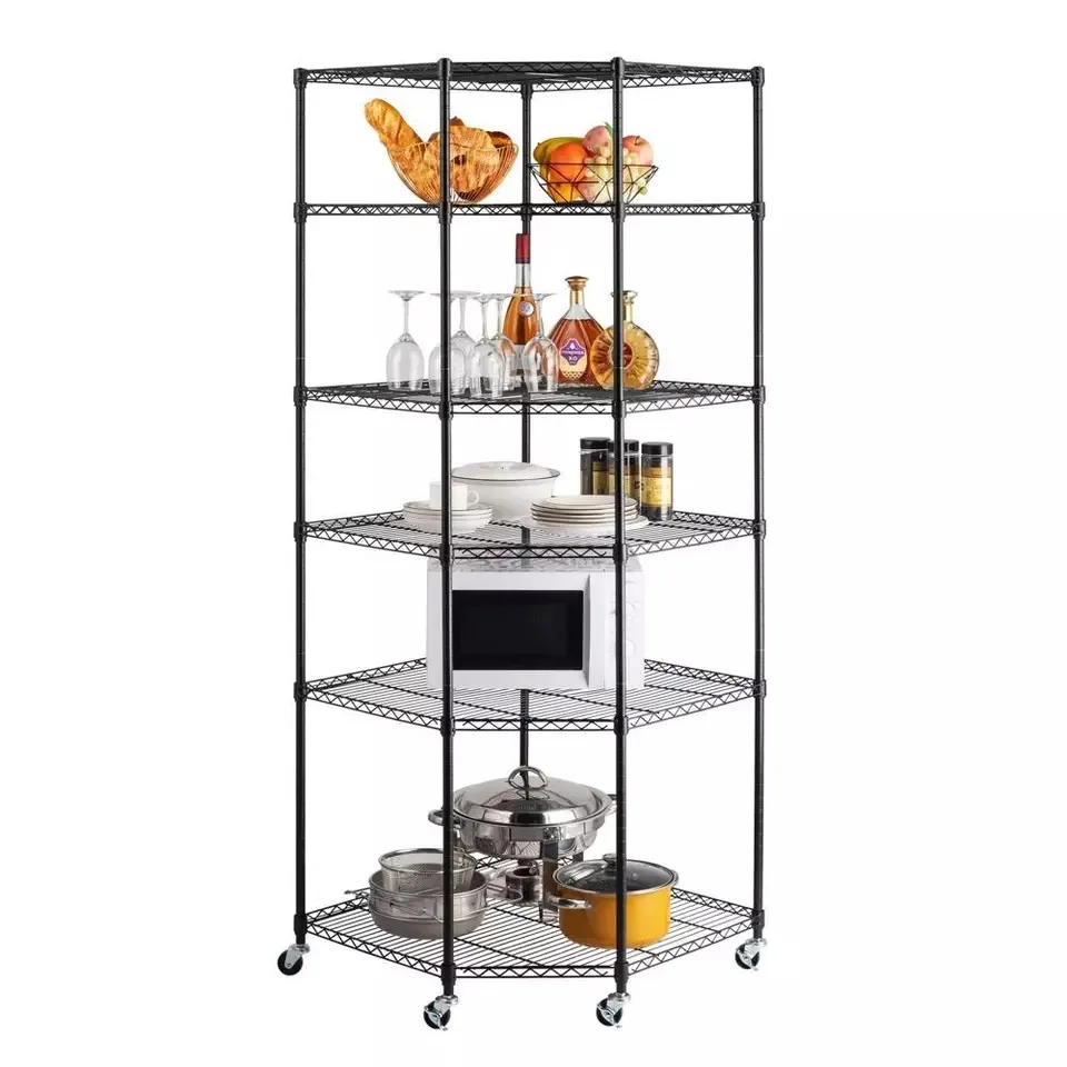 

Corner Heavy Duty Wire Steel 6 Tier Corner Shelf Garage Storage Shelving Rack