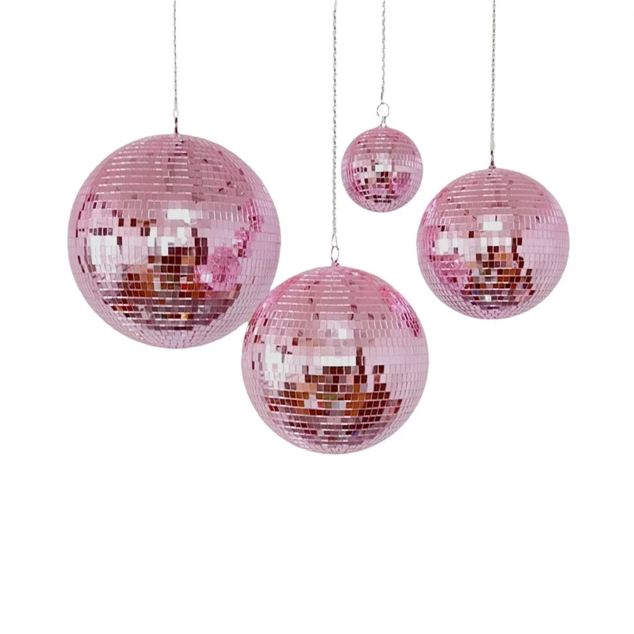 Hanging Mirror Disco Ball Reflective Stage Light Pink Ball 10/12/15/20CM Indoor Decoration for KTV,Bar,Resturant