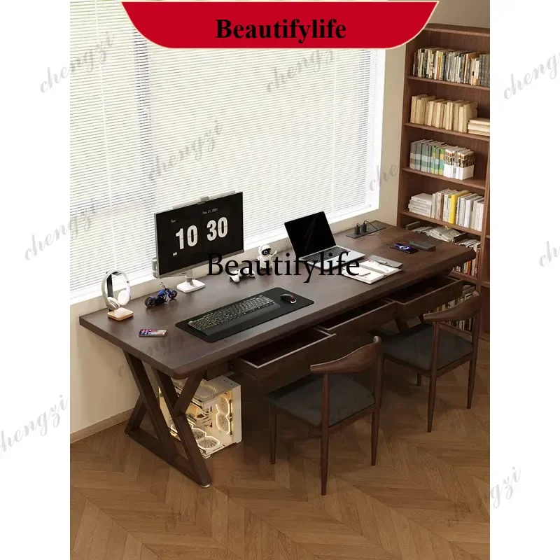 E-sports table with drawers, pure solid wood, household computer table, calligraphy writing table, workbench p182