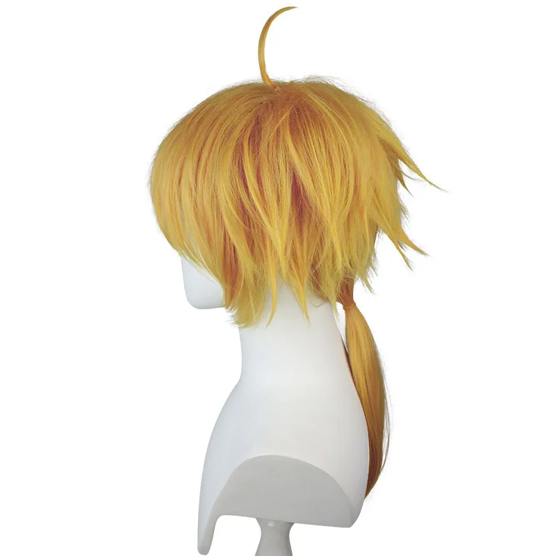 Genshin Impact COS Toma From Inazuma With Yellow Single Ponytail Fluffy Hair On Top And A Short Braid At The Back