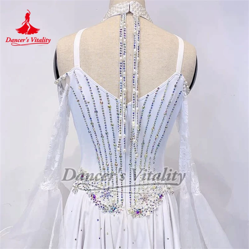 Ballroomdans Hooggesloten Dauwschouder met lange mouwen Professionele wedstrijdjurken Volwassen kind Wals Uitvoeren Kleden Aanpassen