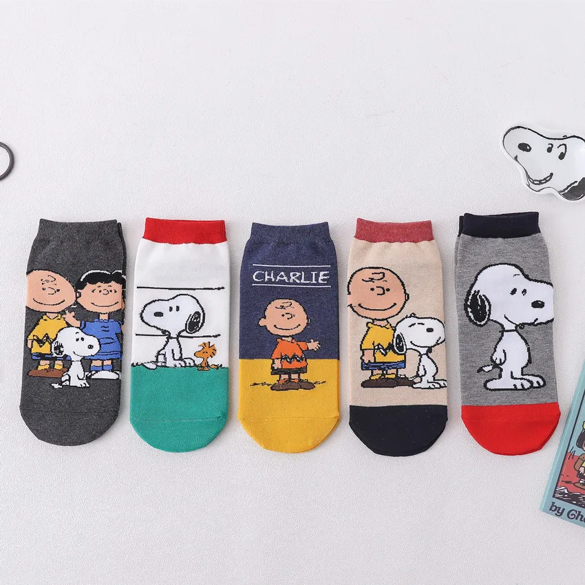 

5 Pairs Snoopy Cotton Socks Cartoon Women's Short Socks Cute Four Seasons Cotton Socks Sweat Absorbent Adult Average Size