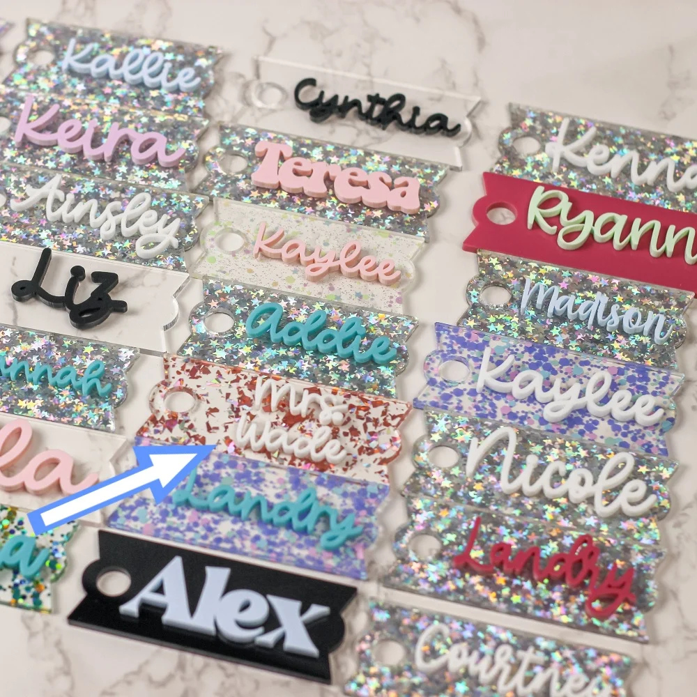 1PC Custom PMMA Cup Charm - Personalized Engraved Name, Shiny Design, DIY, Laser Engraved, Ideal Daily Use Accessory & Sparkling