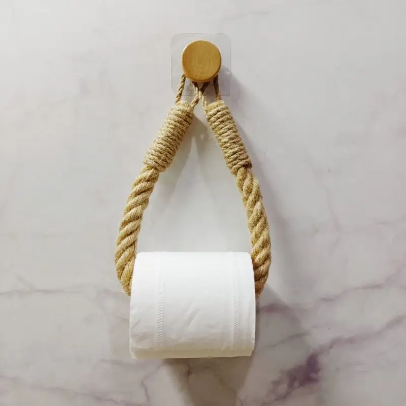 

No Punching Toilet Paper Holder Wall Mount Creative Hand Woven Roll Paper Tissue Box Home Bathroom Towel Storage Simple Durable