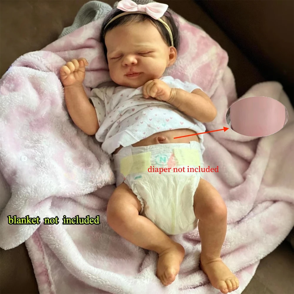 BZDOLL 48cm 19 Zoll Vollweiche Vinyl-Reborn-Babypuppe, 3D-Bemalung mit Sichtbaren Adern, Lebensechte Schlafende Mädchen-Badespielzeug, Kindergeburtstagsgeschenk