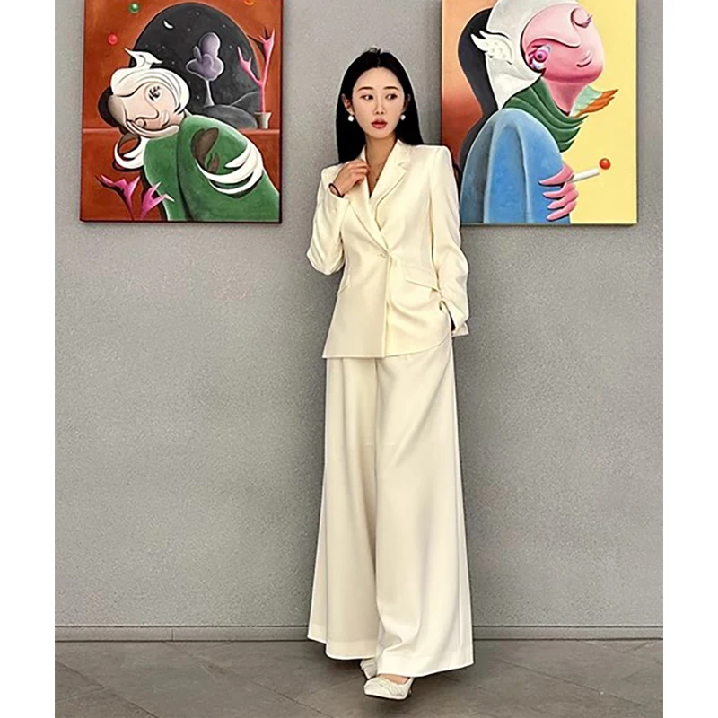 

Ele Godd Vibes in MICOAT Women's Suit Set with High Waist Wide Leg Pants Long Sve Button Sle Faionable Autumn Wear