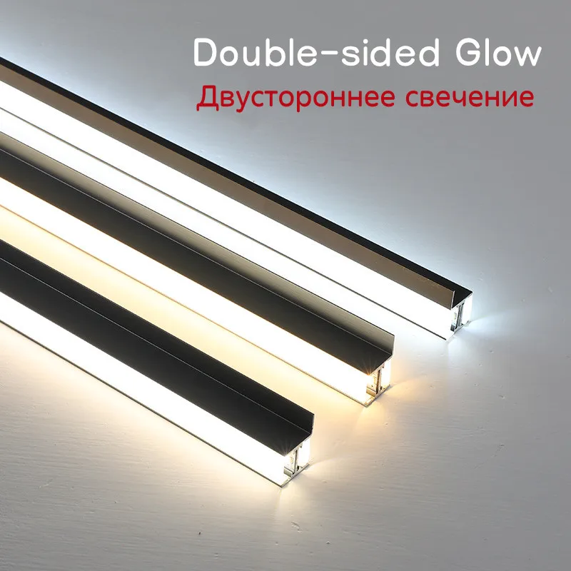 18mm Built-in Led Profile for Wooden Cupboard Showcase Cabinet Double Sided Lighting Aluminium Led Profile Hard Bar Light DC12V