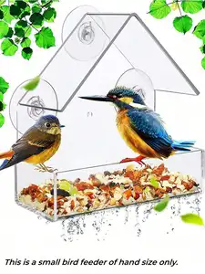 Acrylic Bird Feeder Clear Window Outside Hanging Bird Feeder House with Suction Cup for Garden Outdoor Backyard Wildlife Birding 8 best sales glass hummingbird feeder - №3