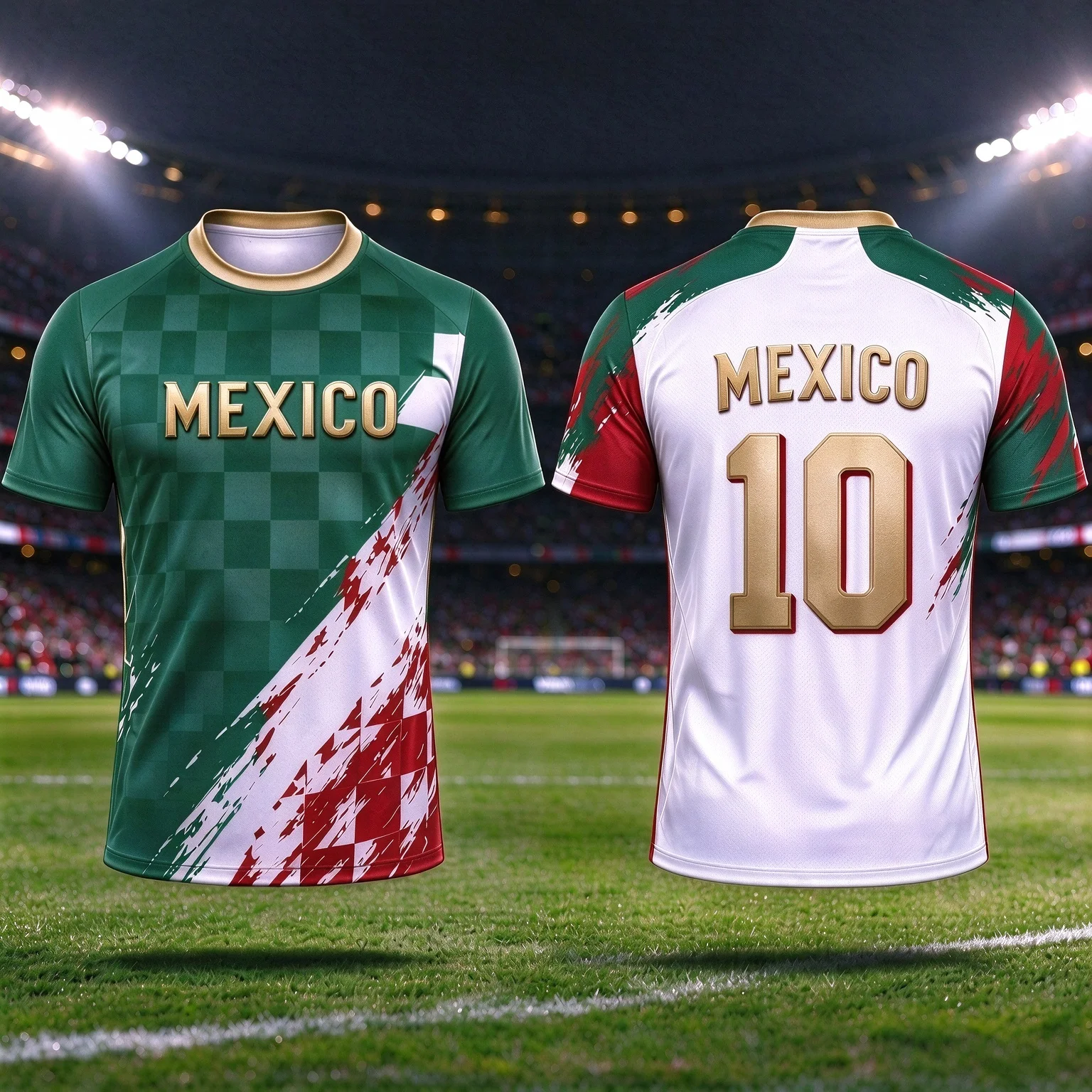Mexico Gold Letter Print No.10 Fan Top, Lightweight Stretch Football Short Sleeve, Unisex Casual Sports Shirt, Multi-color Link