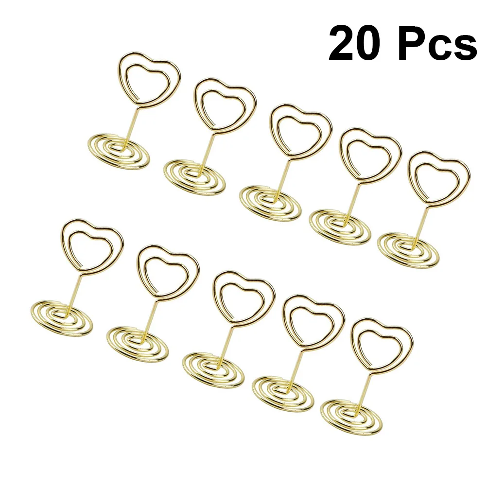 

20pcs Heart Shaped Memo Clips Metal Tabletop Decor For Wedding Party Table Number Holder Name Card Stand Reusable Paper Photo