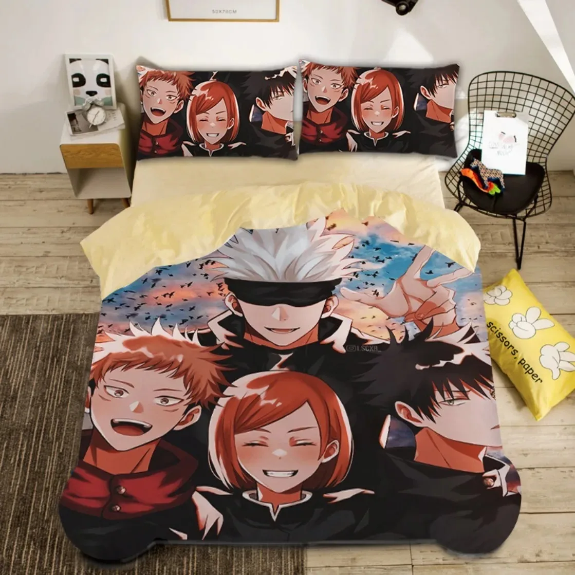 

Japan Anime Jujutsu Kaisen Bedding Set Boys 3D Printed Duvet Covers with Pillow Case Twin Queen King Single Size