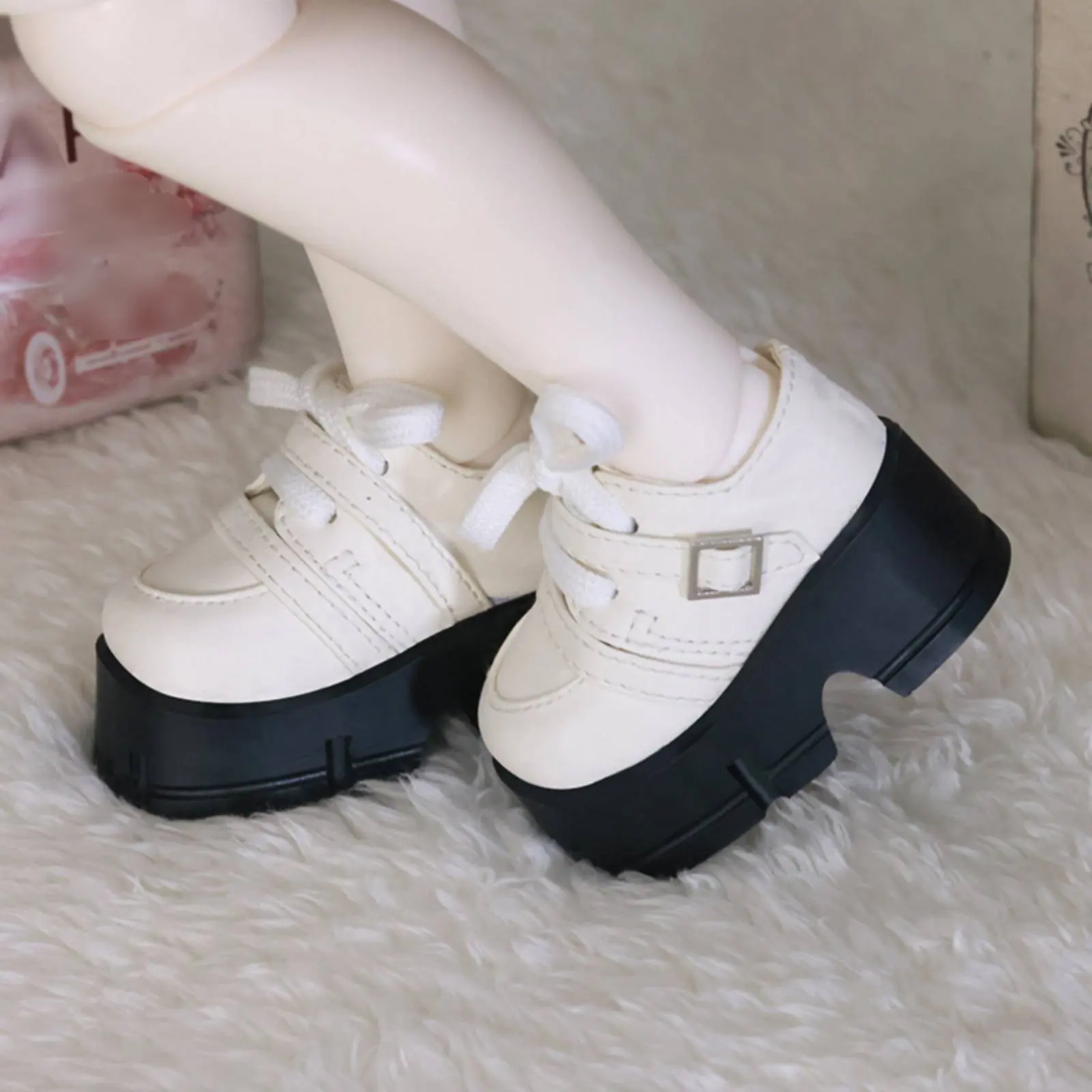 1/4 BJD Shoes Black and White BJD Shoes PU Doll Boots Stylish Appearance Lace-up Doll Boots Exquisite Workmanship