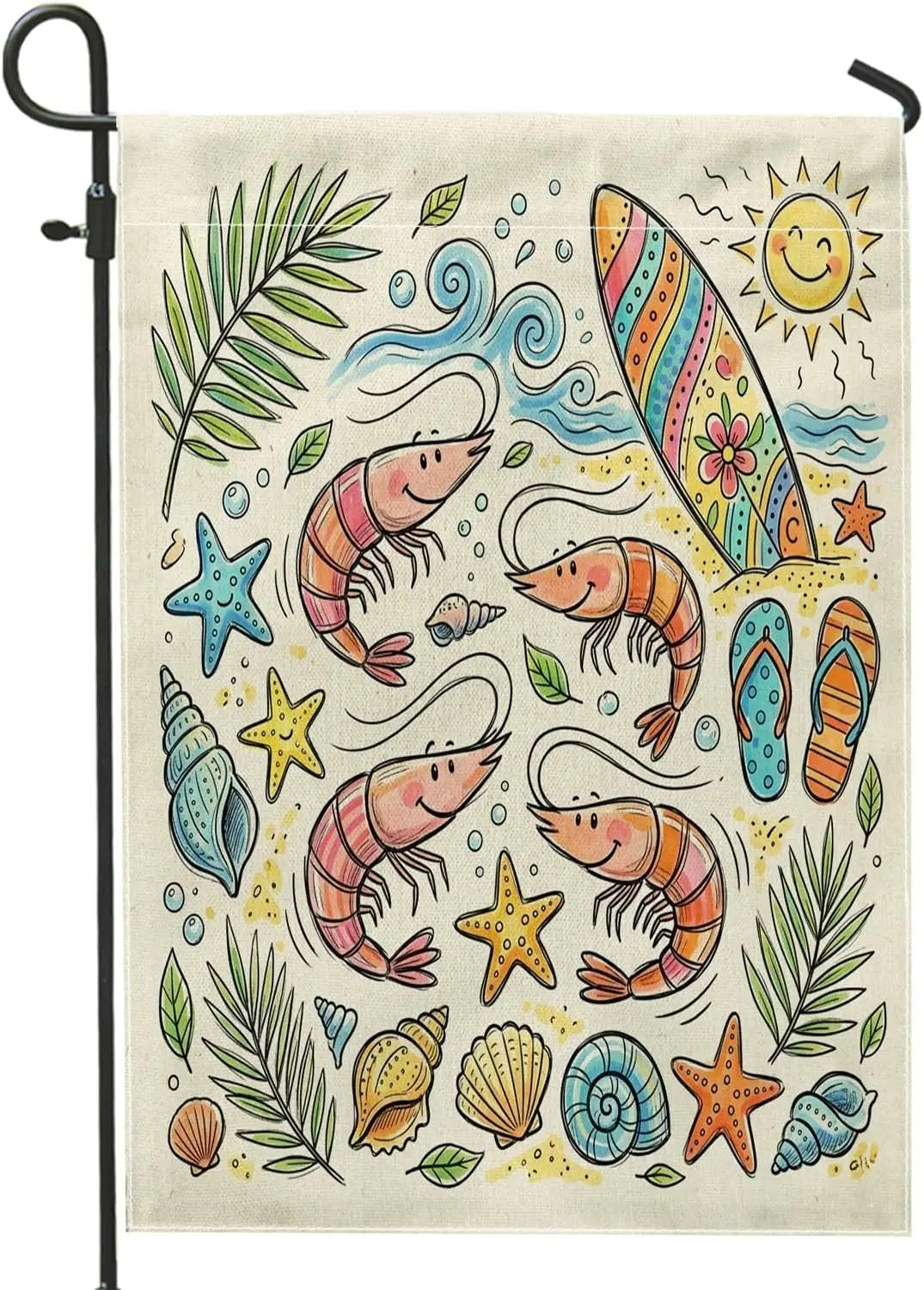 Cute Shrimps Front Yard Backyard Burlap Garden Flags 12x18 Double Sided for Outdoor, Cartoon Coastal Beach Seaside Shells Sm AAS
