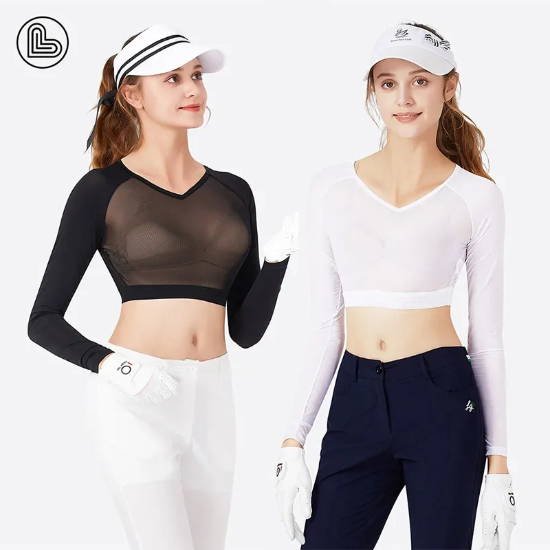 

Love Golf Long-sleeved Underwear Women Ice Silk Sunscreen Golf Shirts Girl Sexy Cooling Cropped Tops Slim V-neck Golf T-shirts