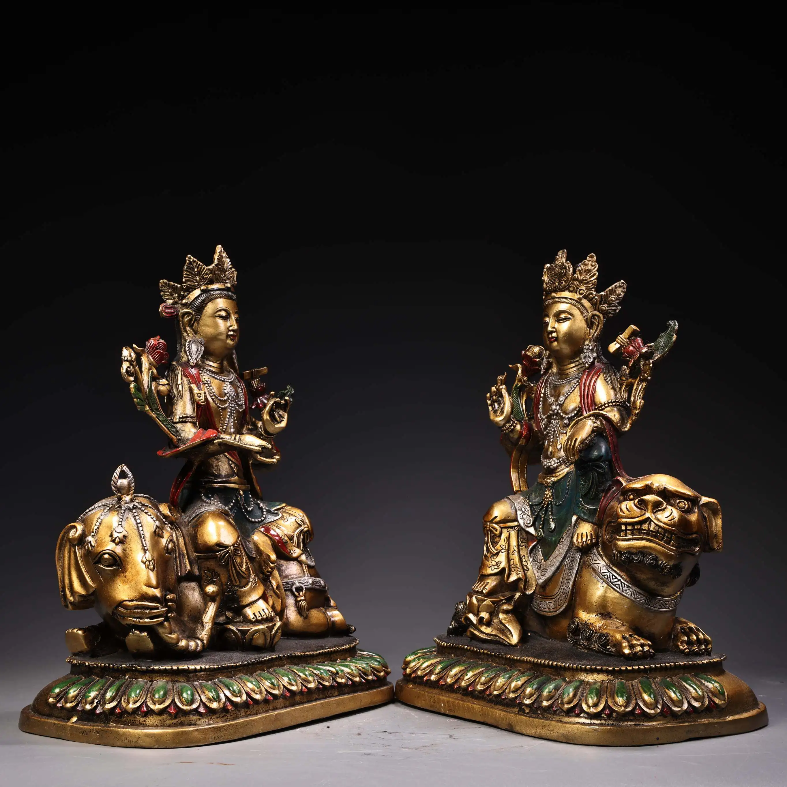 Tibetan Tantric Pure Copper Painted Manjushri Samantabhadra Buddha Statue Home Altar Decor