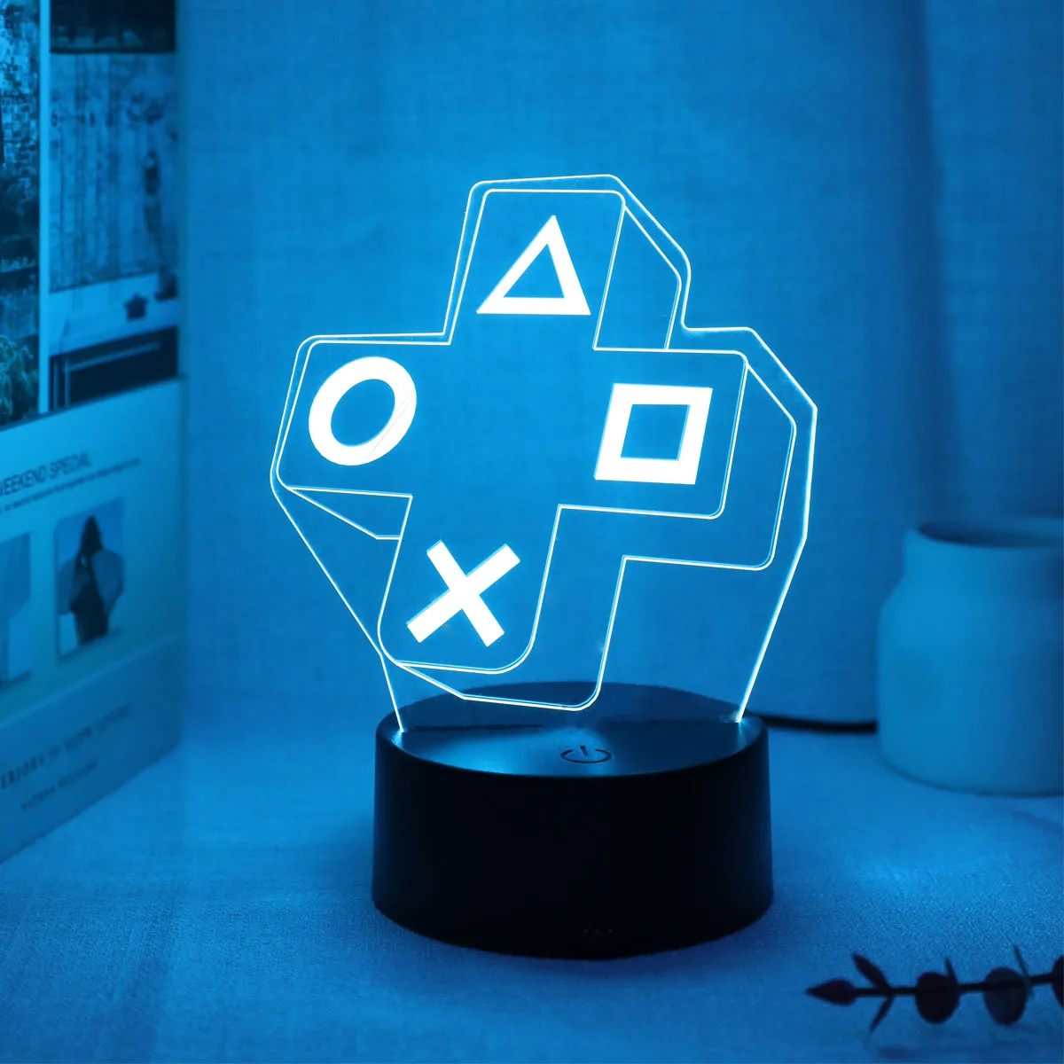 1PC Gaming Experience Cross Button 3D Nachtlicht Touch Bunte LED Licht Schlafzimmer Dekoration Atmosphäre Licht – Detail 9