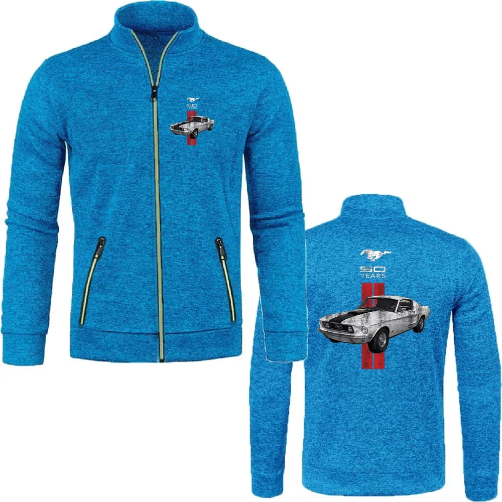 MenS Sweatshirts Zipper Jackets Fleece Tracksuit Ford Mustang Mustang 50 Years Classic Car Logo Knitted Jersey Sportwear Clothe