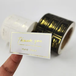 500/1000PCS 45x20mm Customize Design White/Black Background Coated Paper Labels Gold Foil Stamping Glossy Self-adhesive Stickers