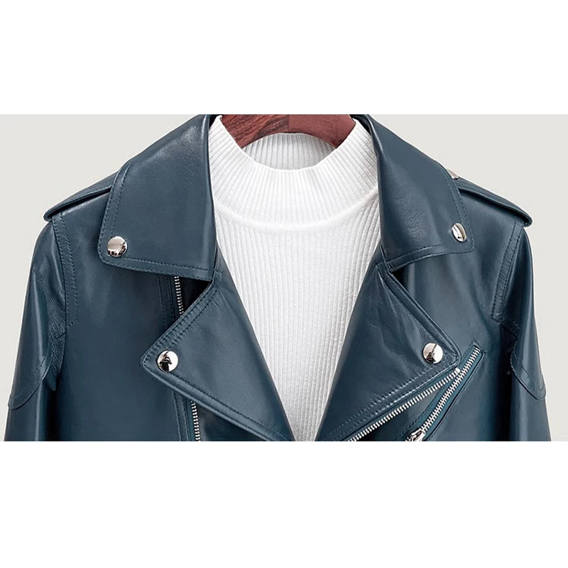 M-4XL Fall Winter New Genuine Leather Jacket for Women 2024 Fashion Streetwear Motorcycle Female Sheepskin Jacket Casual Coats