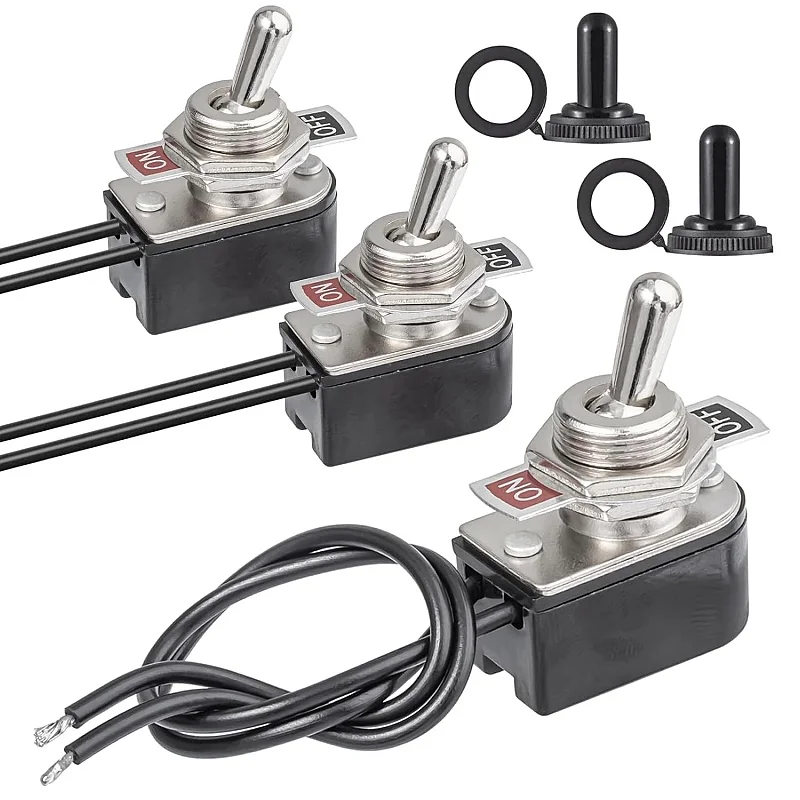 2PCS Toggle Switch 6A 125VAC 3A 250VAC 2-Pin Mini Toggle Switch Waterproof 2Position On Off 10A 12V DC with Cable Waterproof Cap
