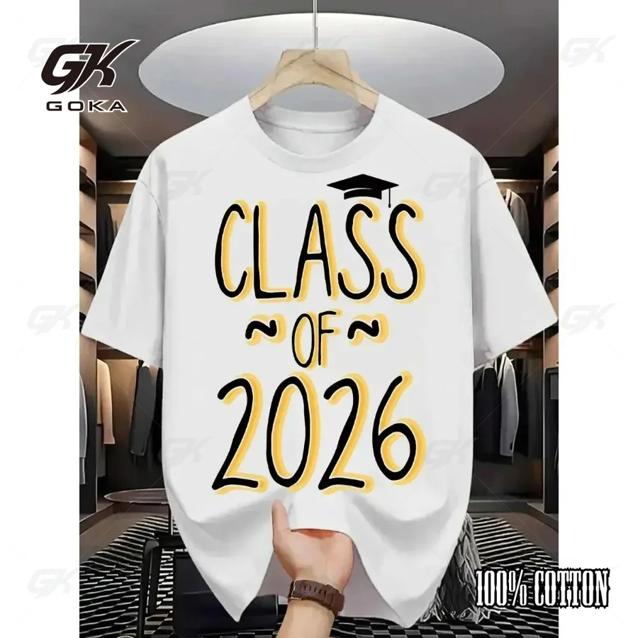 Class of 2026 Graduation T-Shirt Cute Hand Lettering Grad Cap Graphic Clothes Casual Short Sleeve White Crewneck Tops