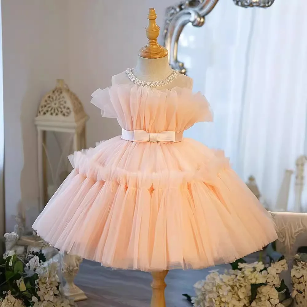 

Real Picture Eelgant Coral Pink Little Girl Birthday Party Dress Strapless Ball Gown Flower Girl Prom Kids First Communion Dress