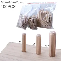 100Pcs Cork Fluted Needle Bolt Wooden Dowel Pins Woodworking Chamfered Wood Carvings Bed Drawers Wood Nails 6/8/10mm