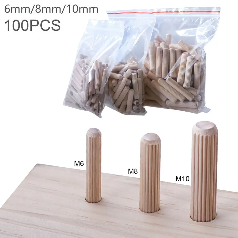 100Pcs Cork Fluted Needle Bolt Wooden Dowel Pins Woodworking Chamfered Wood Carvings Bed Drawers Wood Nails 6/8/10mm