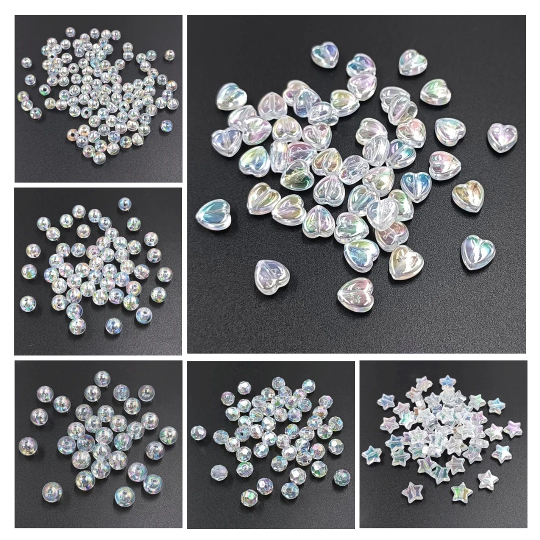 6-10mm 20/50pcs AB Colored Bicone Round Heart Star Beads For Jewelry Making DIY Earrings Necklace Bracelet Handmade Materials