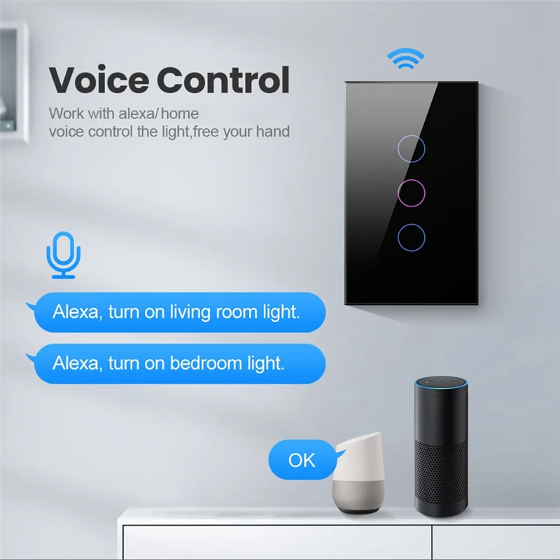 APPLIA-Wifi Smart Wall Switch 3 Gang Smart Touch Sensor LED Light Switches Smart Home Alexa Google Home Control US Plug