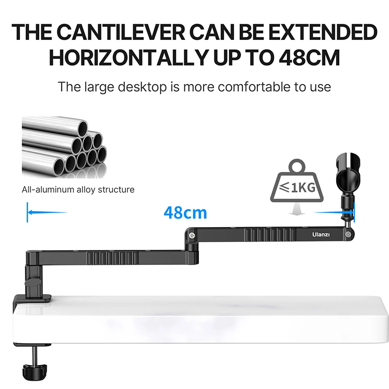 Imagem -05 - Ulanzi Desktop Low Microfone Stand 360 ° Ajustável Estrutura de Liga de Alumínio 48cm Super Longo Braço Cruz Ls26 Pro