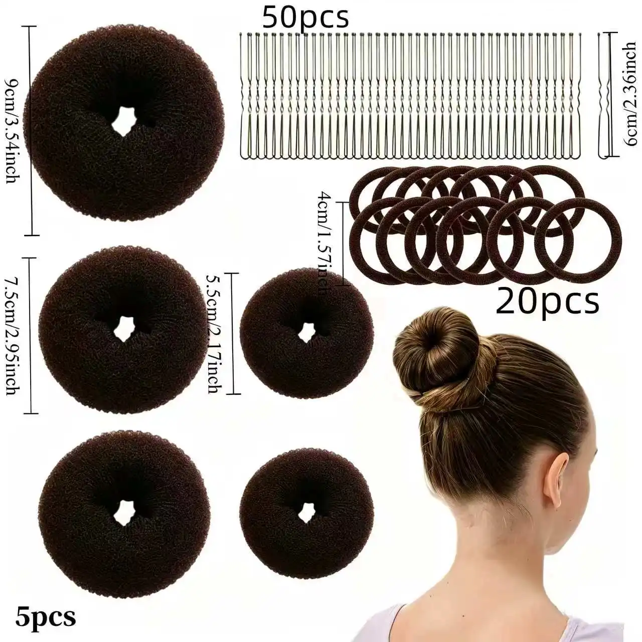 75Pcs Hair Donut Shaper Set with 50Pcs U Shape Hair Pins 20Pcs Seamless Hair Ties  Easy Donut Hair Bun Maker Styling Accessories