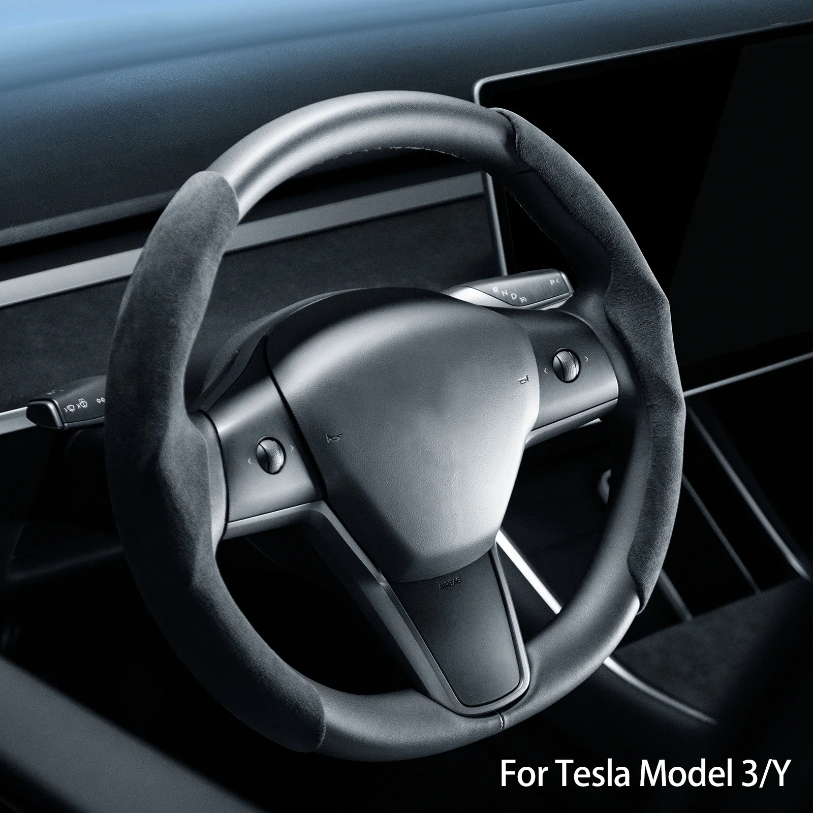 For Tesla Model 3 Y Comfortable Car Interior Decoration Accessories Suede Car Steering Wheel Cover Modification
