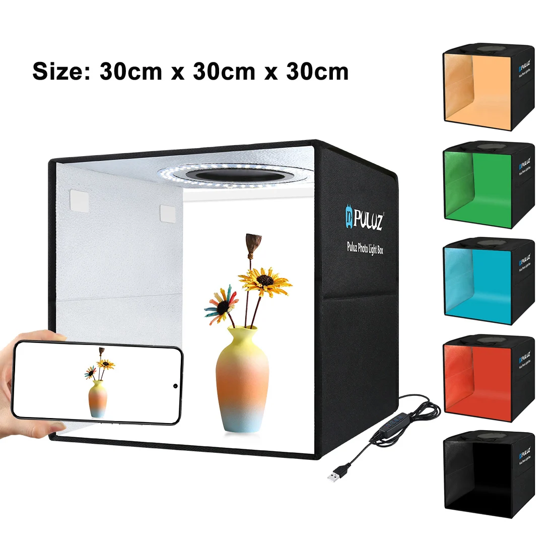 PULUZ 30cm Folding Ring Light Photo Lighting Studio Shooting Tent Box Kit with 6 Colors Backdrops Emart  Diffuse Studio Soft box