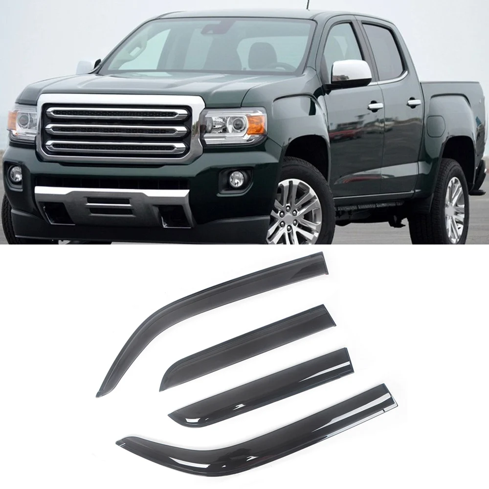 For GMC Canyon 2004-2016 Auto Side Window Wind Deflectors Visors Black Rain Guard Door Visor Vent Shades Dark Smoke Ventvisor