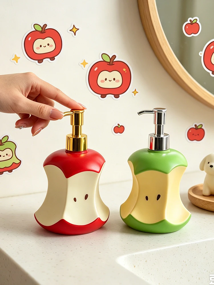 Niedlicher Apfelkern-Harz-Seifenspender, Kunststoff-Pumpflasche, 300ml Handwaschbehälter, Badezimmer-Waschtisch-Deko-Ornament – Detail 9