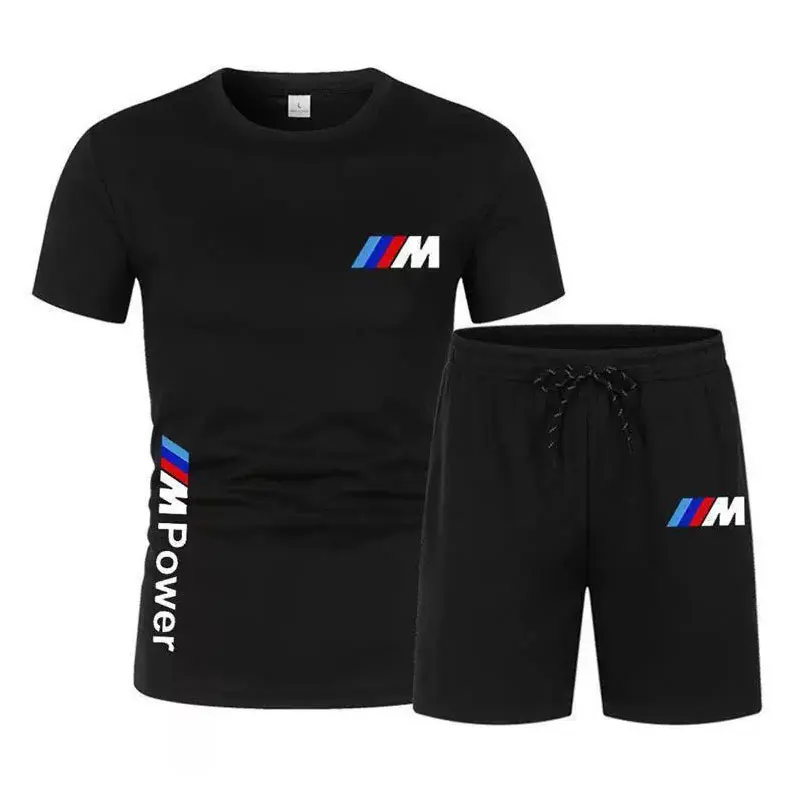 

Summer BMW hot selling men's round neck short sleeved shorts set T-shirt, cropped pants printed casual sportswear set for men