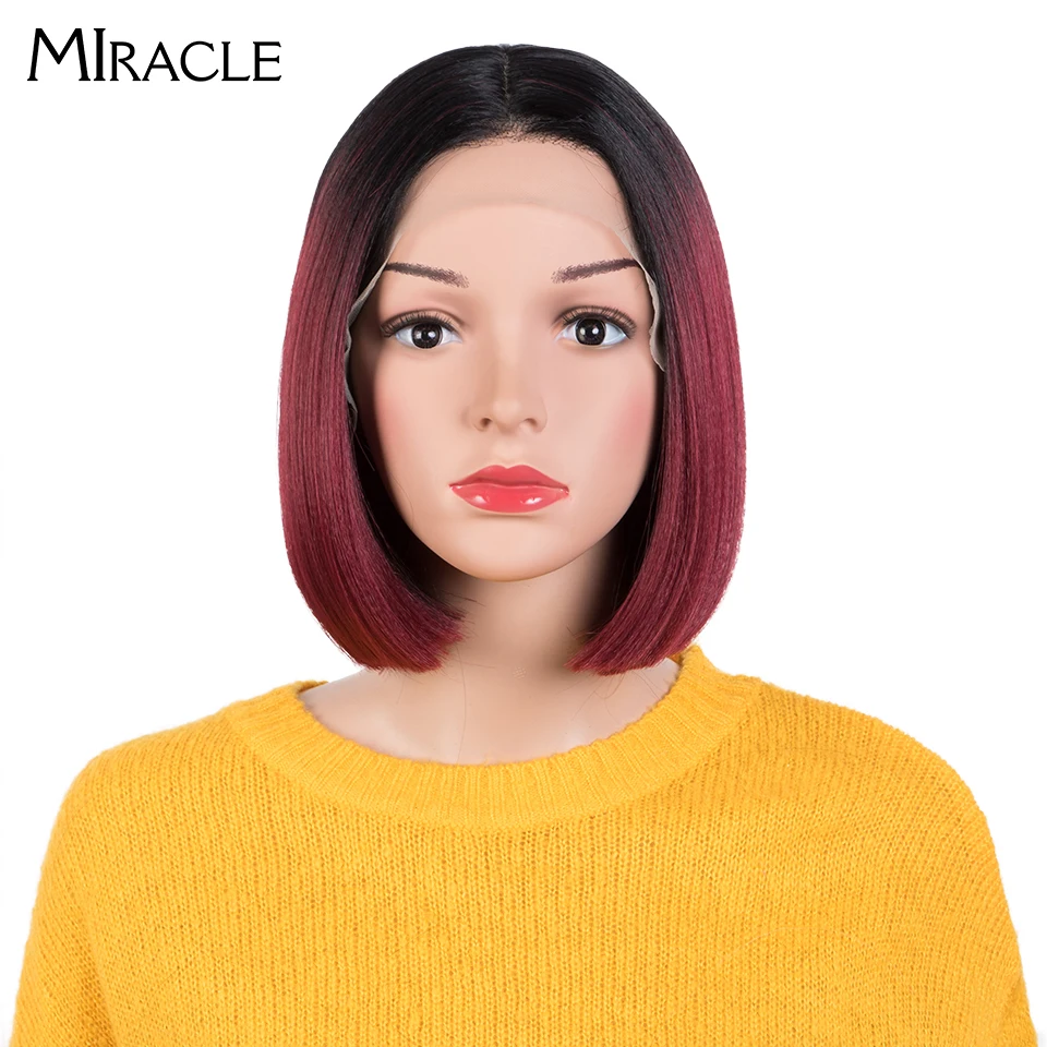 

MIRACLE Straight Synthetic Lace Wigs Short Bob Ombre Blue White Lace Wig Middle Part Lace Wigs For Black Women Cosplay Wigs